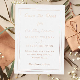 Invitation En Aluminium Mariage Élégant Calligraphie Bordure Or Minimalist