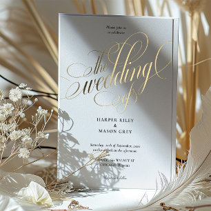 Invitation En Aluminium Mariage élégant calligraphie dorée Luxe Écriture d