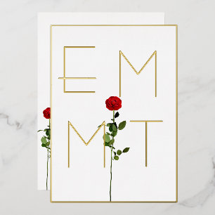 Invitation En Aluminium Mariage Élégant Chic Tige de Rose Monogramme