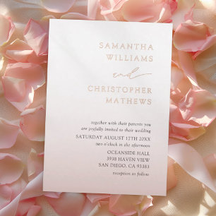 Invitation En Aluminium Mariage Élégant Chic Typographie Rose Doré