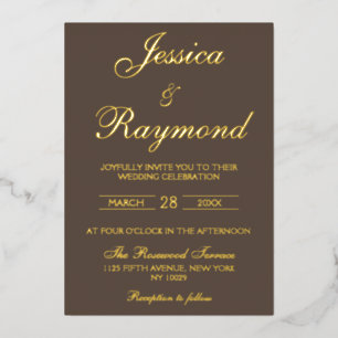 Invitation En Aluminium Mariage élégant chocolat marron et feuille d'or