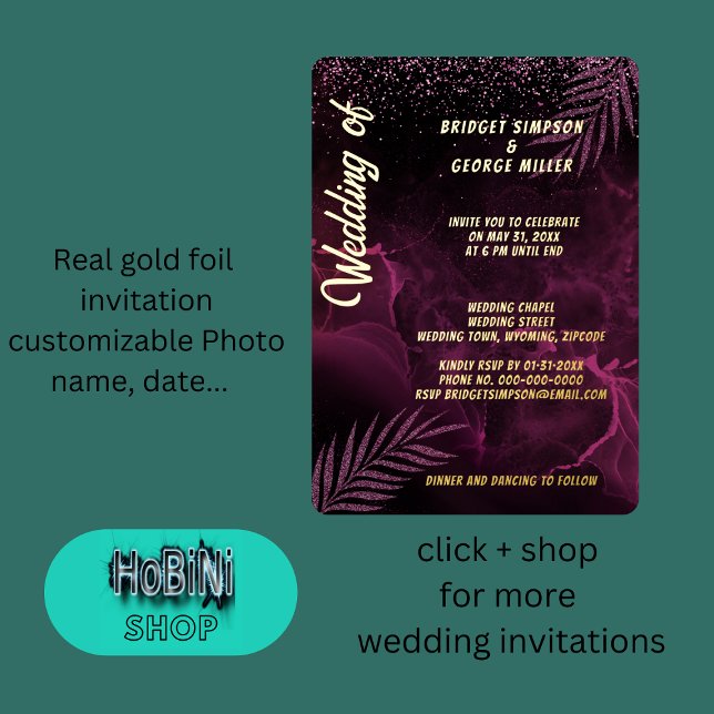 Invitation En Aluminium mariage élégant classe violet foncé (dark purple elegant classy wedding  foil invitation)