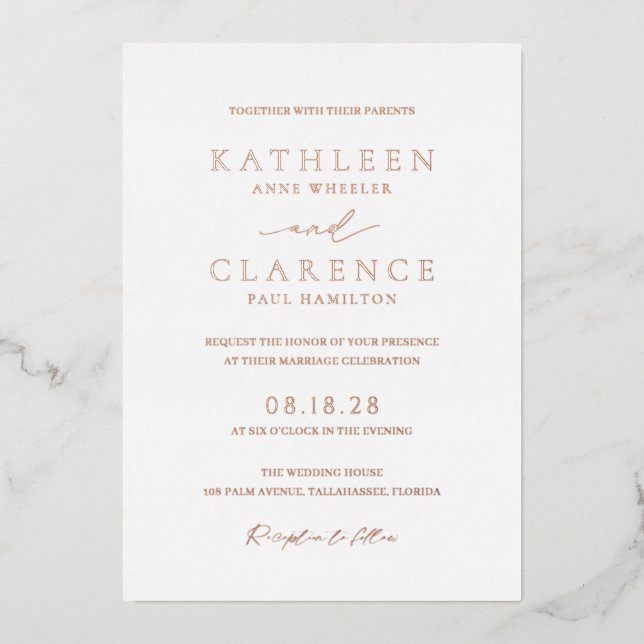 Invitation En Aluminium Mariage Élégant Classique (Recto)
