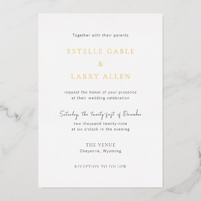 Invitation En Aluminium Mariage Élégant Classique (Recto)