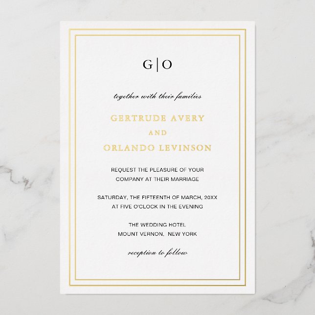 Invitation En Aluminium Mariage Élégant Classique (Recto)