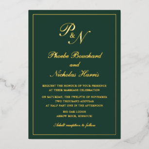Invitation En Aluminium Mariage Élégant Classique Vert Forêt
