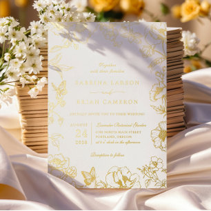 Invitation En Aluminium Mariage élégant de calligraphie jardin floral or