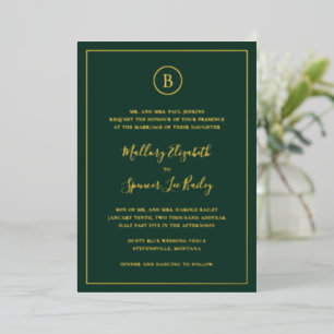 Invitation En Aluminium Mariage élégant de couleur vert forêt traditionnel