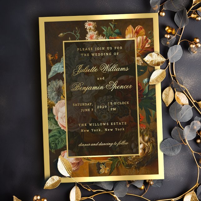 Invitation En Aluminium Mariage Élégant de Fleurs d'Art (Créateur téléchargé)