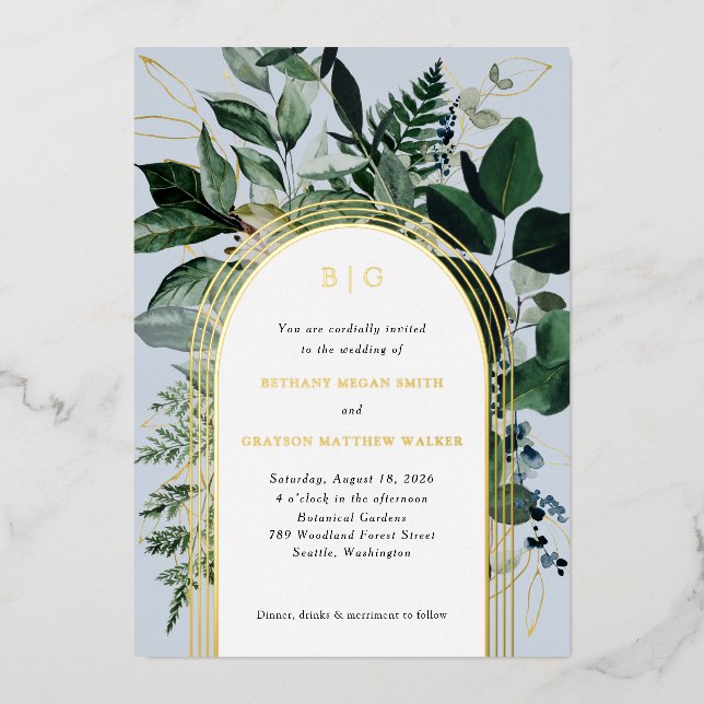 Invitation En Aluminium Mariage élégant de jardin botanique moderne (Recto)