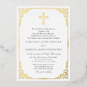 Invitation En Aluminium Mariage Élégant de Messe Catholique