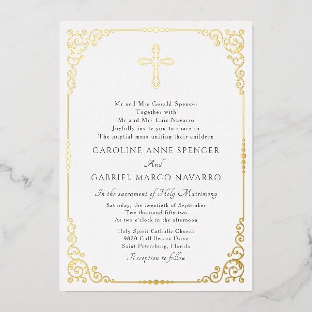 Invitation En Aluminium Mariage Élégant de Messe Catholique (Recto)