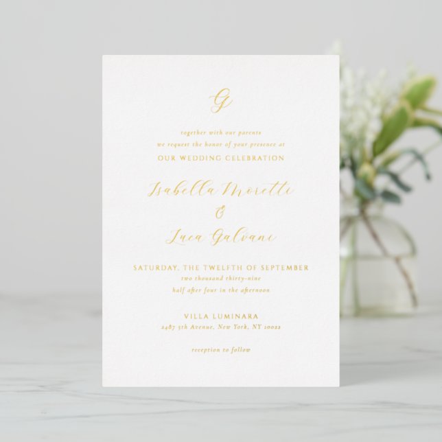 Invitation En Aluminium Mariage Élégant de Style Côtier Chic (Debout devant)