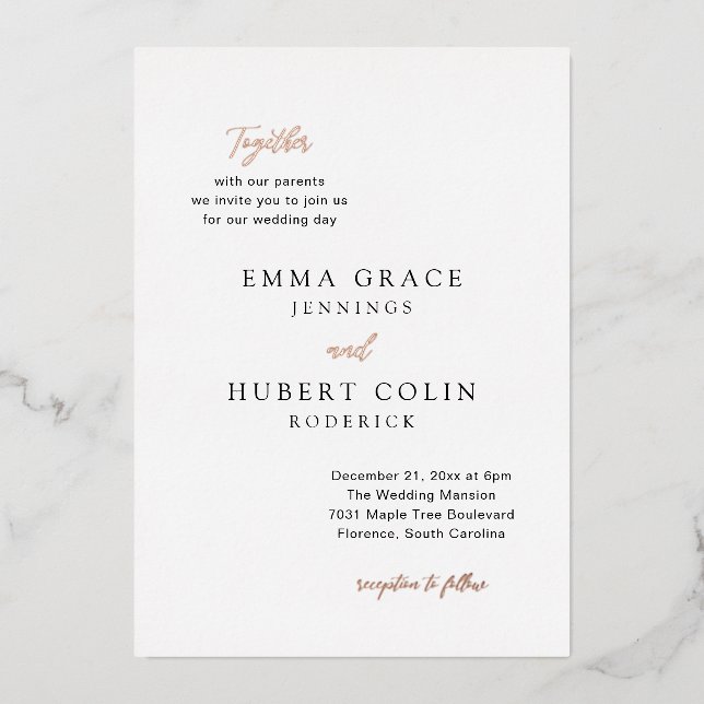 Invitation En Aluminium Mariage Élégant d'Emma (Recto)