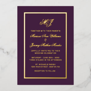 Invitation En Aluminium Mariage élégant écriture calligraphique Gold Plum