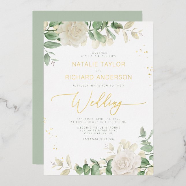Invitation En Aluminium Mariage Élégant et Moderne avec de la Verdure (Recto/Verso)