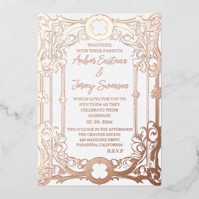 Invitation En Aluminium mariage élégant et romantique or rose  (Recto)