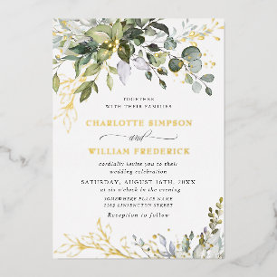 Invitation En Aluminium Mariage Élégant Eucalyptus Verdure Or