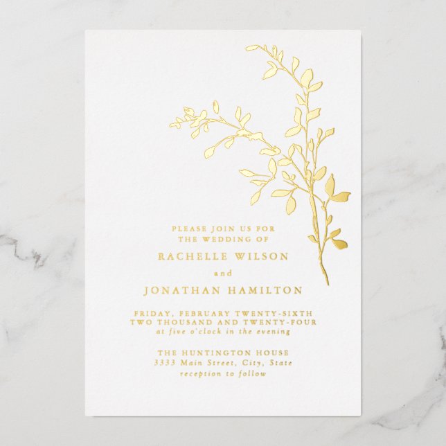 Invitation En Aluminium Mariage Élégant Feuille Or (Recto)
