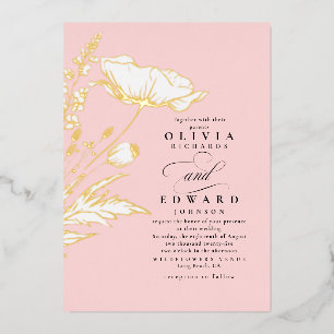 Invitation En Aluminium Mariage Élégant Fleurs Sauvages Dessinées à la Mai