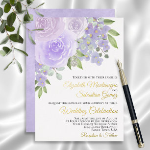 Invitation En Aluminium Mariage Élégant Floral Aquarelle Violet Lavande