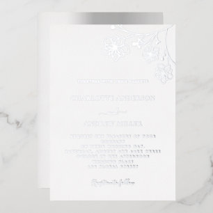 Invitation En Aluminium Mariage élégant floral argent blanc