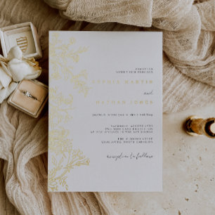 Invitation En Aluminium Mariage Élégant Floral Or Noir