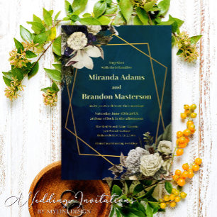 Invitation En Aluminium Mariage élégant floral vert émeraude et or