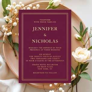 Invitation En Aluminium Mariage Élégant Formel Bordeaux Or