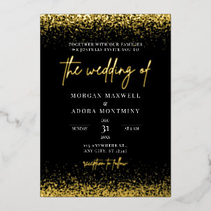 Invitation En Aluminium Mariage Élégant Minimaliste Noir et Or