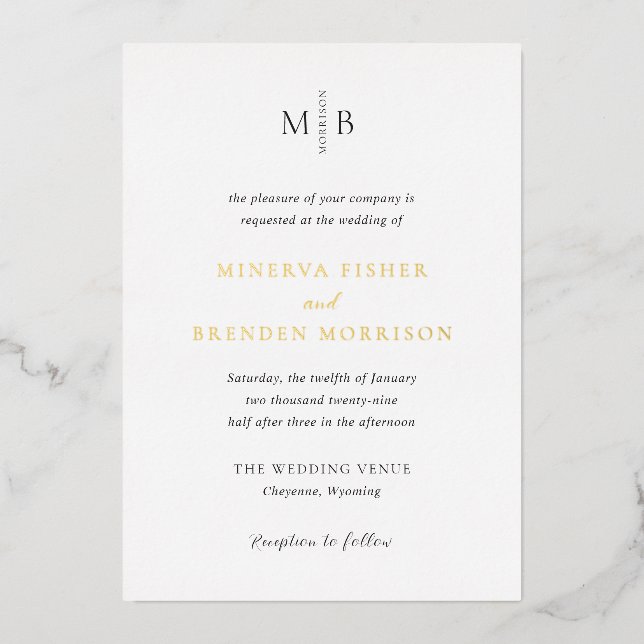 Invitation En Aluminium Mariage Élégant Moderne (Recto)