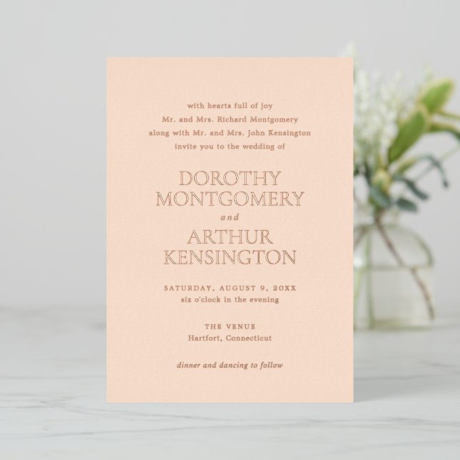 Invitation En Aluminium Mariage Élégant Moderne aux Péches (Debout devant)