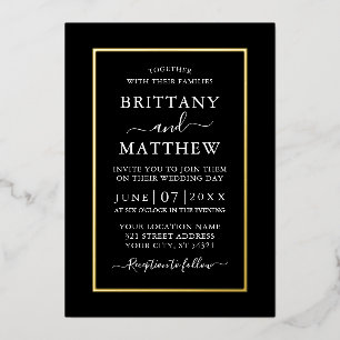 Invitation En Aluminium Mariage élégant moderne Black White Gold Foil