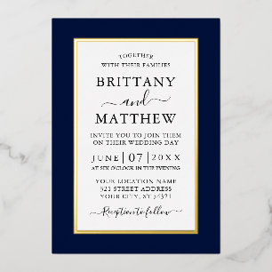 Invitation En Aluminium Mariage élégant moderne Blue Gold