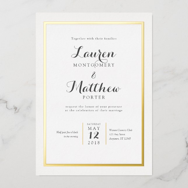 Invitation En Aluminium Mariage Élégant Moderne Bordure Classique (Recto)