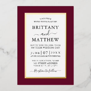 Invitation En Aluminium Mariage Élégant Moderne Bourguignon Or