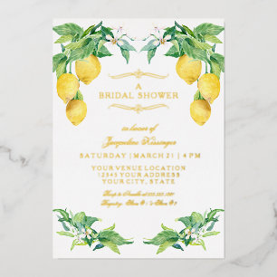Invitation En Aluminium Mariage Élégant Moderne Citron Floral Or