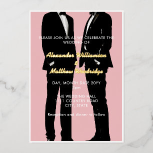 Invitation En Aluminium Mariage Élégant Moderne d'Hommes Gay Or