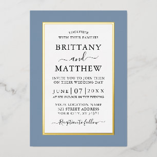 Invitation En Aluminium Mariage élégant moderne Dusty Blue Gold