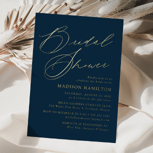 Invitation En Aluminium Mariage Élégant Moderne Écriture Navy et Or