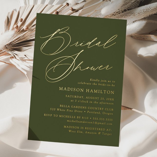Invitation En Aluminium Mariage Élégant Moderne Écriture Vert Olive (Créateur téléchargé)
