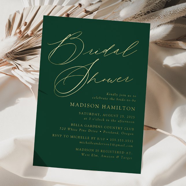 Invitation En Aluminium Mariage Élégant Moderne Écriture Verte et Dorée (Créateur téléchargé)