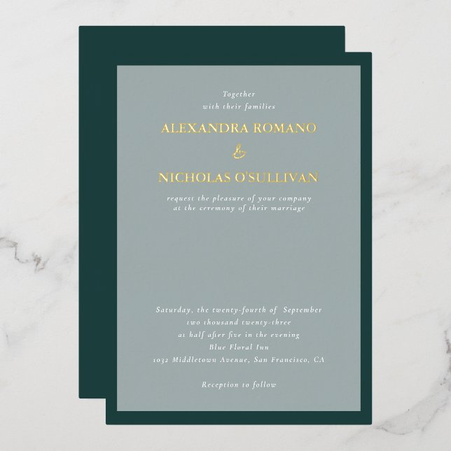Invitation En Aluminium Mariage Élégant Moderne Émeraude Vert et Or (Recto/Verso)