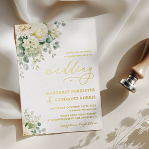 Invitation En Aluminium Mariage Élégant Moderne en Or Réel Floral Ivoire