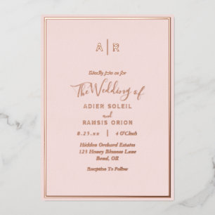 Invitation En Aluminium Mariage Élégant Moderne Monogramme Rose Gold