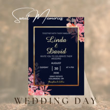 Mariage élégant moderne or rose à bordure florale