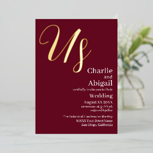 Invitation En Aluminium Mariage élégant moderne or sur fond bordeaux US