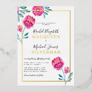 Invitation En Aluminium Mariage Élégant Moderne Rose Bleu Canard Bordure F