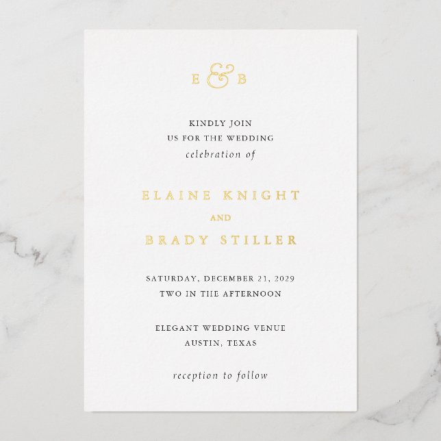 Invitation En Aluminium Mariage Élégant Monogramme (Recto)