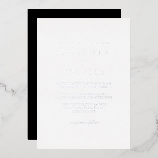 Invitation En Aluminium Mariage Élégant Noir Blanc Argent (Recto/Verso)